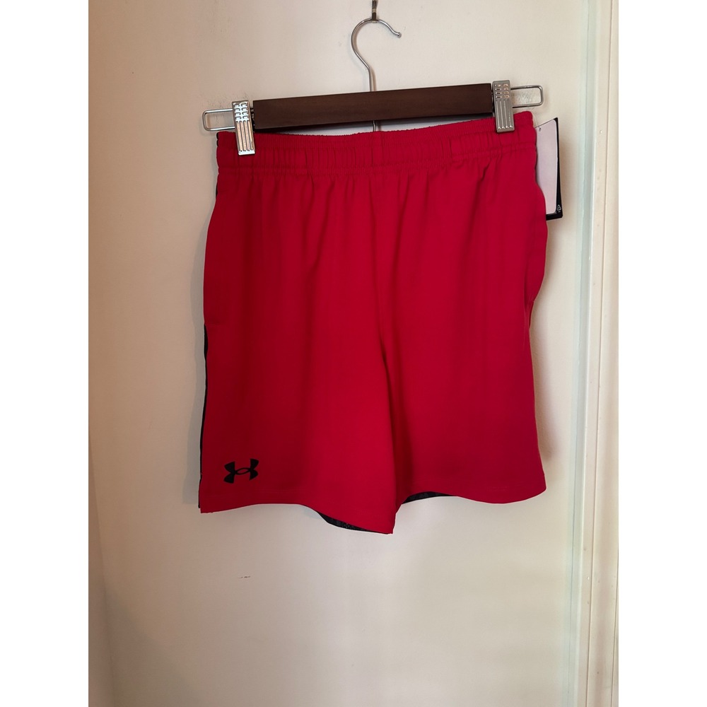 Under Armour Boys Red Tech Vent Print Blocked Shorts Medium 1390022-600 NWT